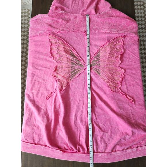 J.Her Mineral Wash Butterfly Hoodie Open Front Oversized Shacket Pink Size 3XL - Picture 10 of 10